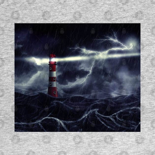 Lighthouse in the stormy sea digital illustration by AnnArtshock